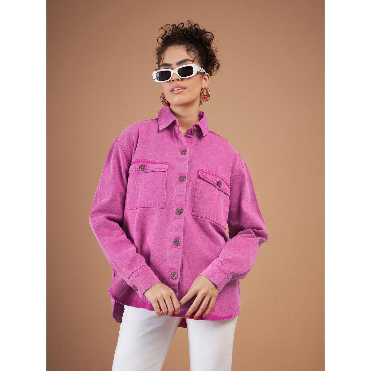 Sassafras X Styli  Washed Denim Shacket with Flap Pocket-women-winterwear-coatsandjackets-jackets-image-1
