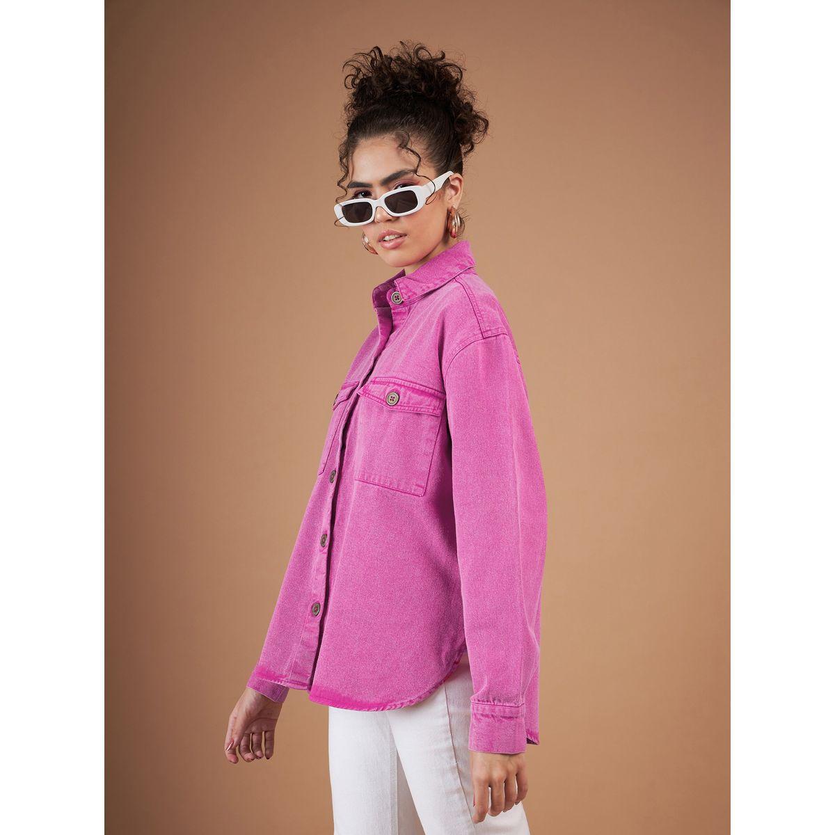 شاكيت دنيم بتفاصيل مشطوفة مع جيب بطية إغلاق ساسافراس × ستايلي-women-winterwear-coatsandjackets-jackets-image-3
