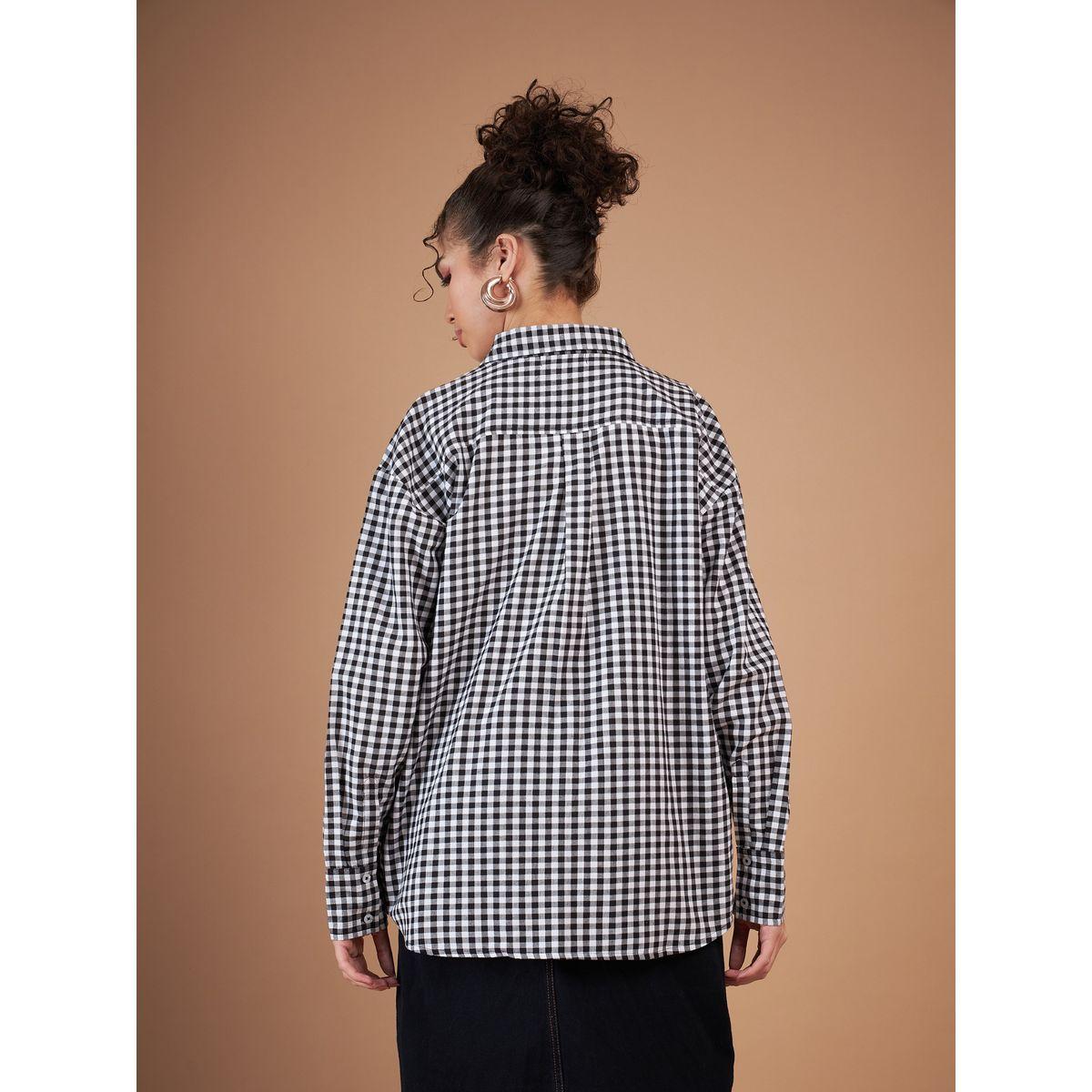 بلوزة واسعة بطبعة مربعات وحافة منحنية ساسافراس × ستايلي-women-clothing-shirtsandblouses-shirts-image-5