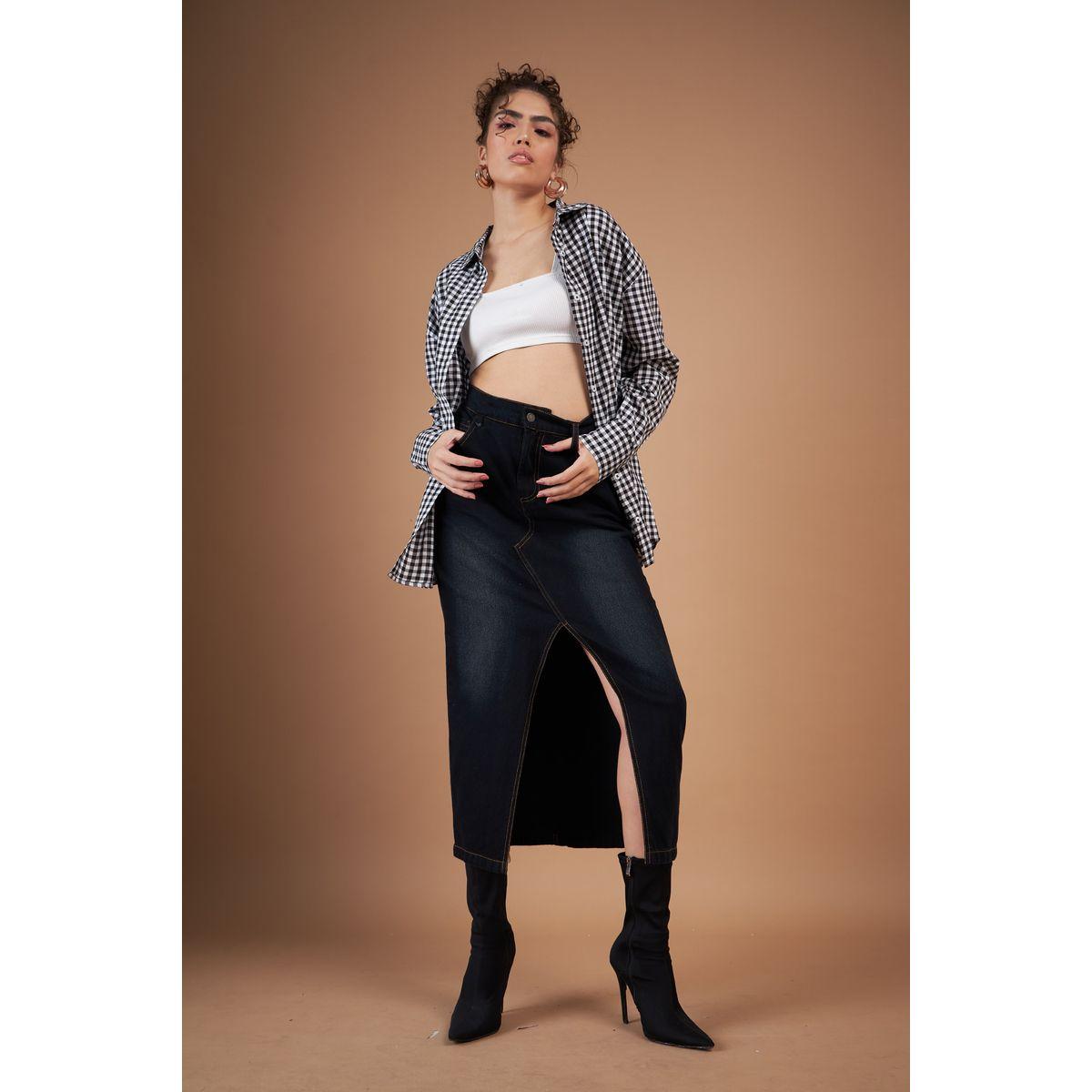 Sassafras X Styli  Oversized Check Curved Hem Longline Shirt-women-clothing-shirtsandblouses-shirts-image-6