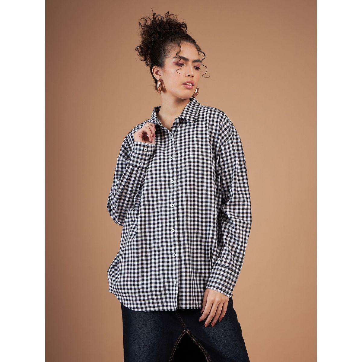 بلوزة واسعة بطبعة مربعات وحافة منحنية ساسافراس × ستايلي-women-clothing-shirtsandblouses-shirts-image-7