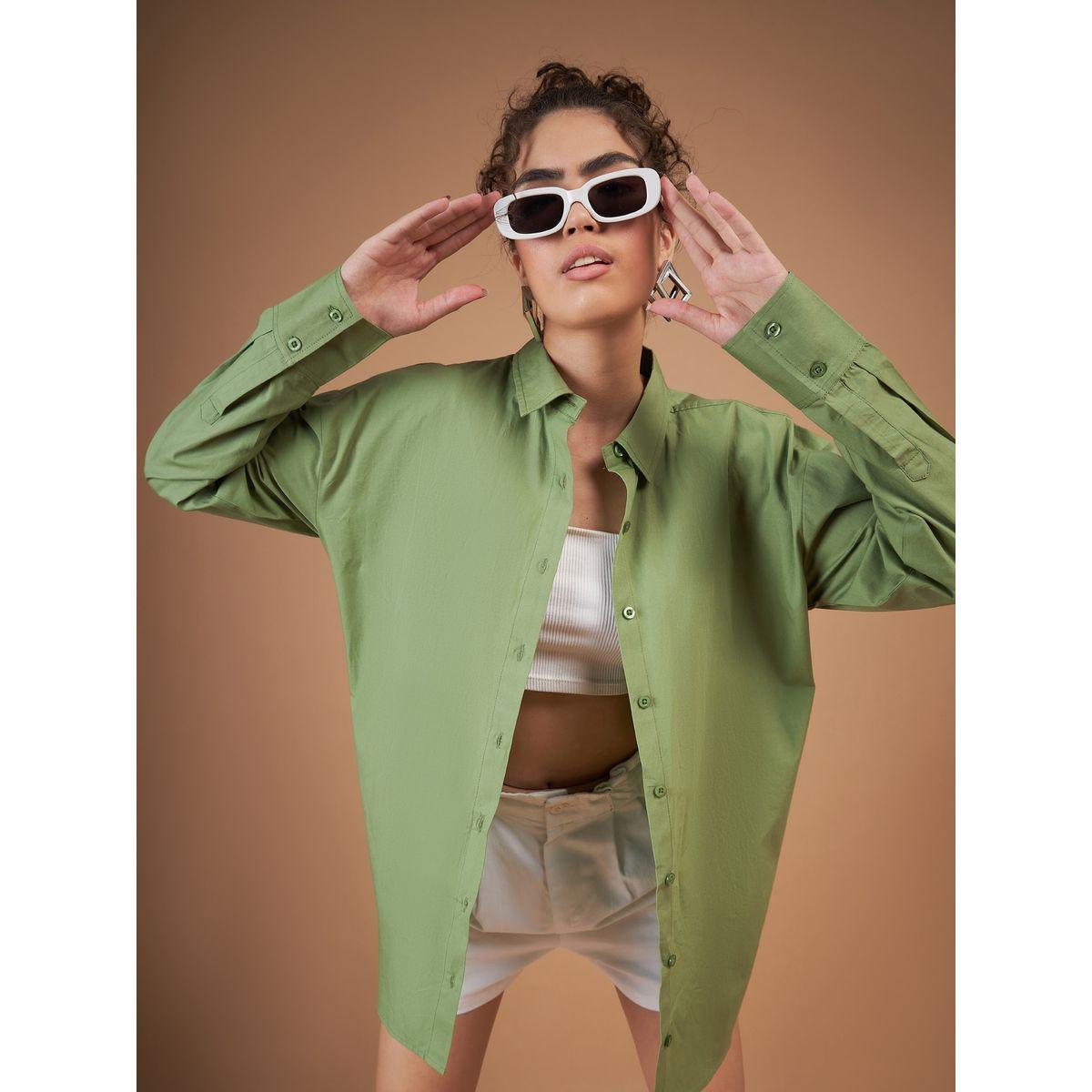 Sassafras X Styli  Oversized Solid Shirt with Drop Shoulder Sleeves-women-clothing-shirtsandblouses-shirts-image-1