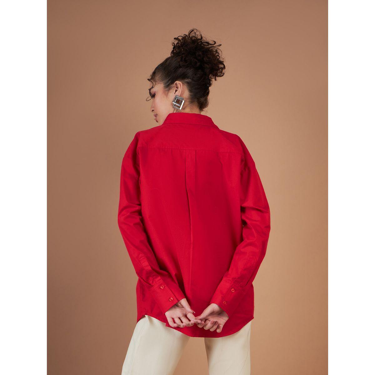 Sassafras X Styli  Oversized Solid Shirt with Long Sleeves-women-clothing-shirtsandblouses-shirts-image-5