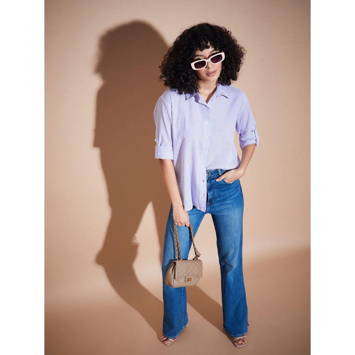 Sassafras X Styli  Textured Pinstripe Shirt with Roll Up Sleeves-women-clothing-shirtsandblouses-shirts-image-2