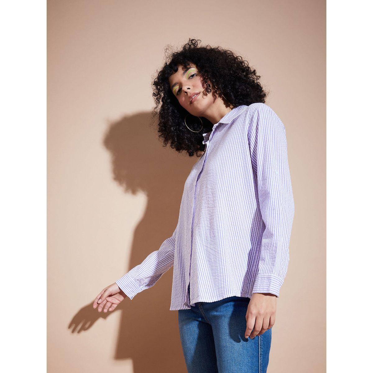 Sassafras X Styli  Textured Pinstripe Shirt with Roll Up Sleeves-women-clothing-shirtsandblouses-shirts-image-3