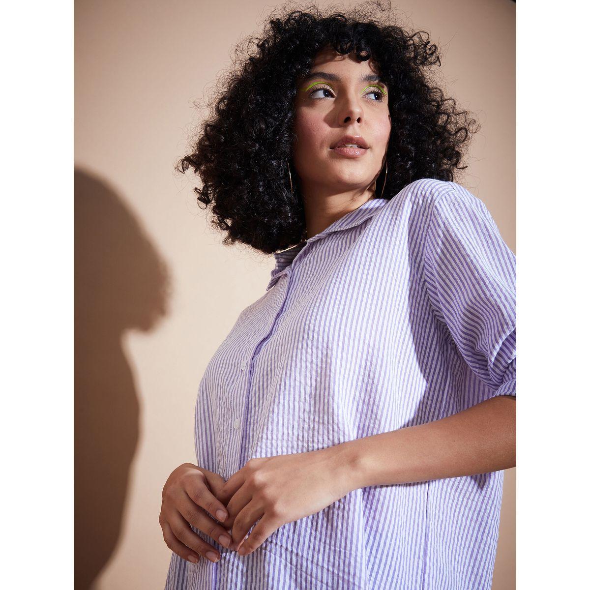 Sassafras X Styli  Textured Pinstripe Shirt with Roll Up Sleeves-women-clothing-shirtsandblouses-shirts-image-4