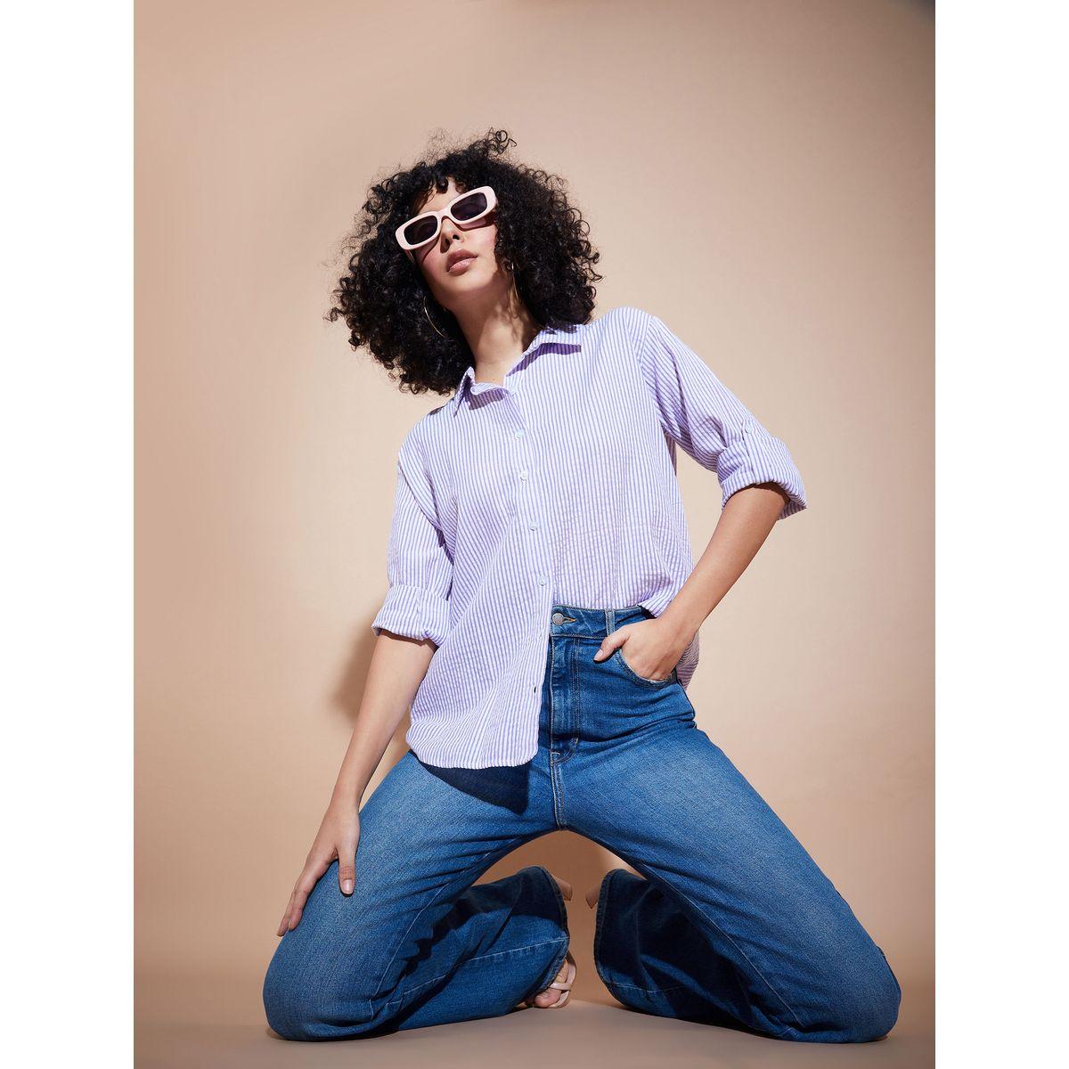 بلوزة بتفاصيل بارزة الملمس مع اكمام بطية ساسافراس × ستايلي-women-clothing-shirtsandblouses-shirts-image-6
