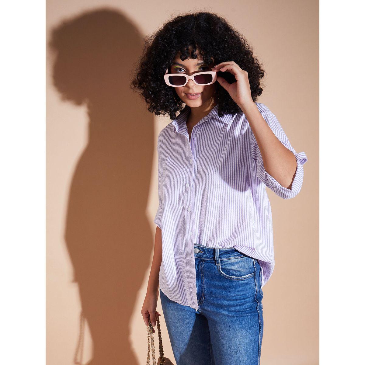 Sassafras X Styli  Textured Pinstripe Shirt with Roll Up Sleeves-women-clothing-shirtsandblouses-shirts-image-7