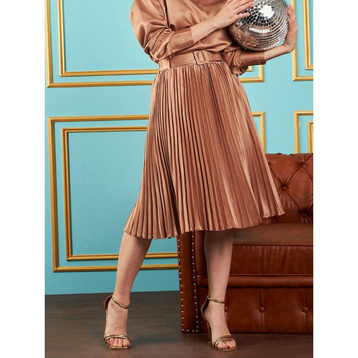 تنورة ميدي ساتان بكسرات ساسافراس × ستايلي-women-clothing-bottoms-skirts-image-4