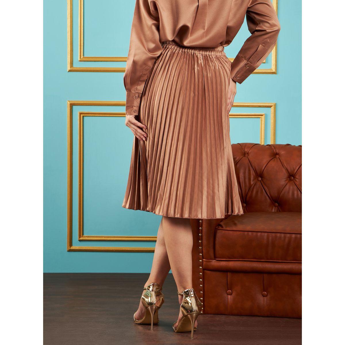 Sassafras X Styli  Pleated Satin Midi Skirt-women-clothing-bottoms-skirts-image-5