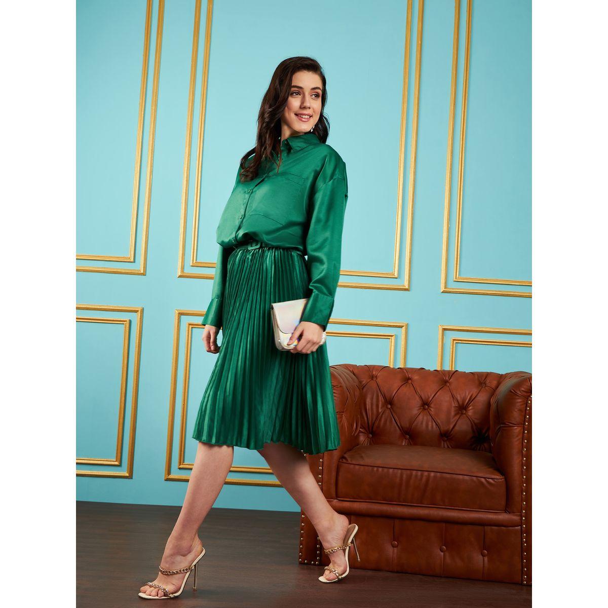 Sassafras X Styli  Pleated Satin Skirt with Belt-women-clothing-bottoms-skirts-image-2