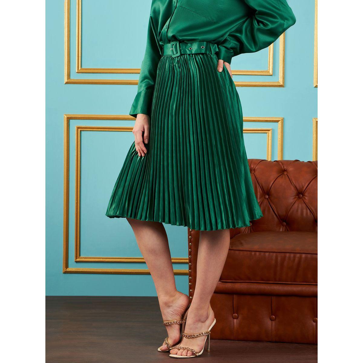 تنورة ساتان بكسرات مع حزام خصر ساسافراس × ستايلي-women-clothing-bottoms-skirts-image-3