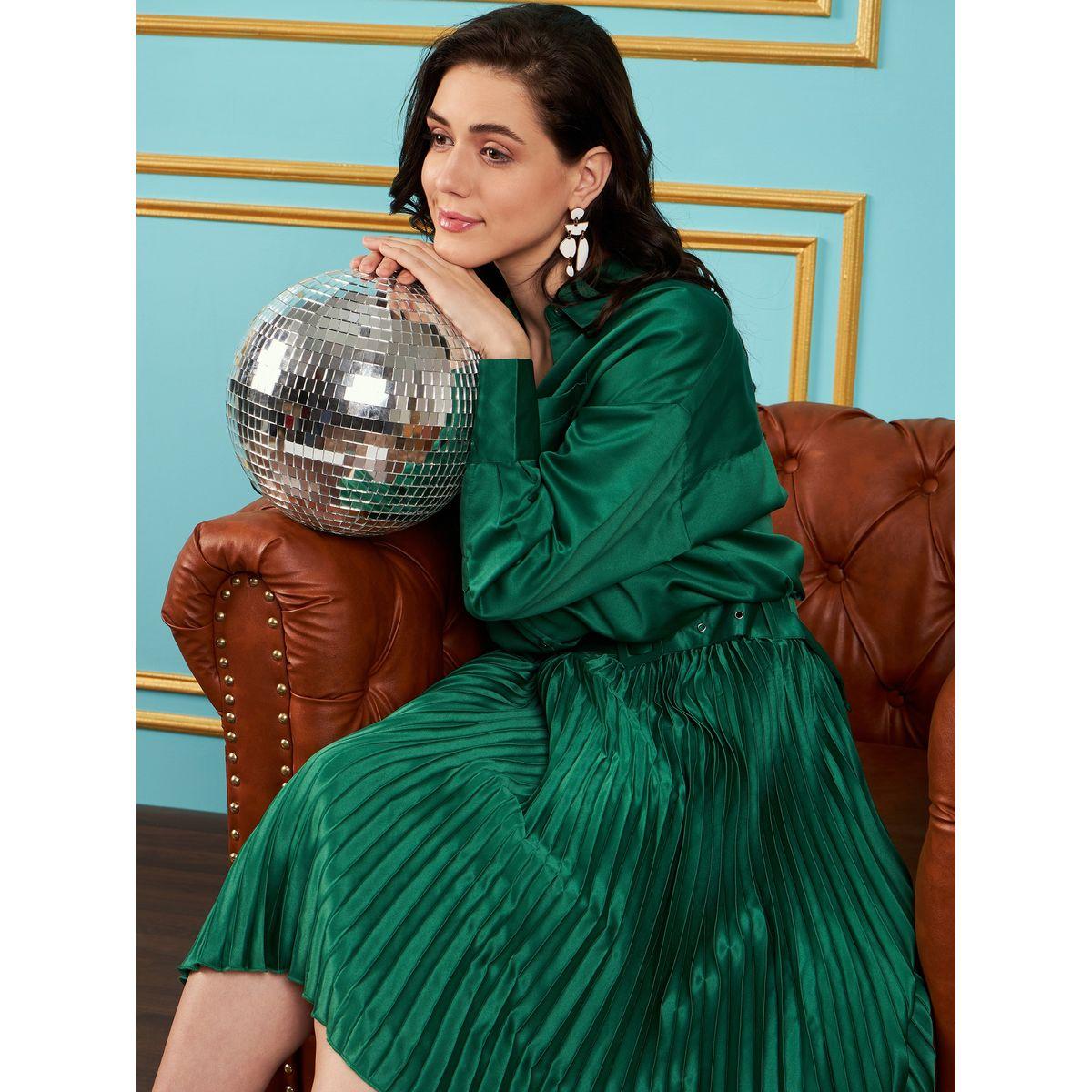 تنورة ساتان بكسرات مع حزام خصر ساسافراس × ستايلي-women-clothing-bottoms-skirts-image-6