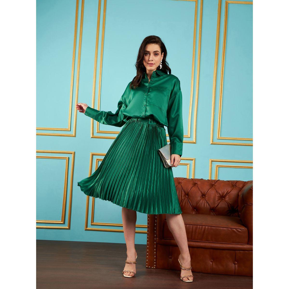 Sassafras X Styli  Pleated Satin Skirt with Belt-women-clothing-bottoms-skirts-image-7