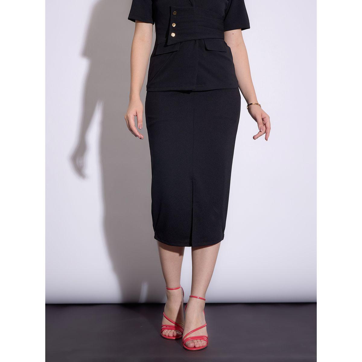 Sassafras X Styli  Front Slit Midi Skirt with Belt Loops-women-clothing-bottoms-skirts-image-1