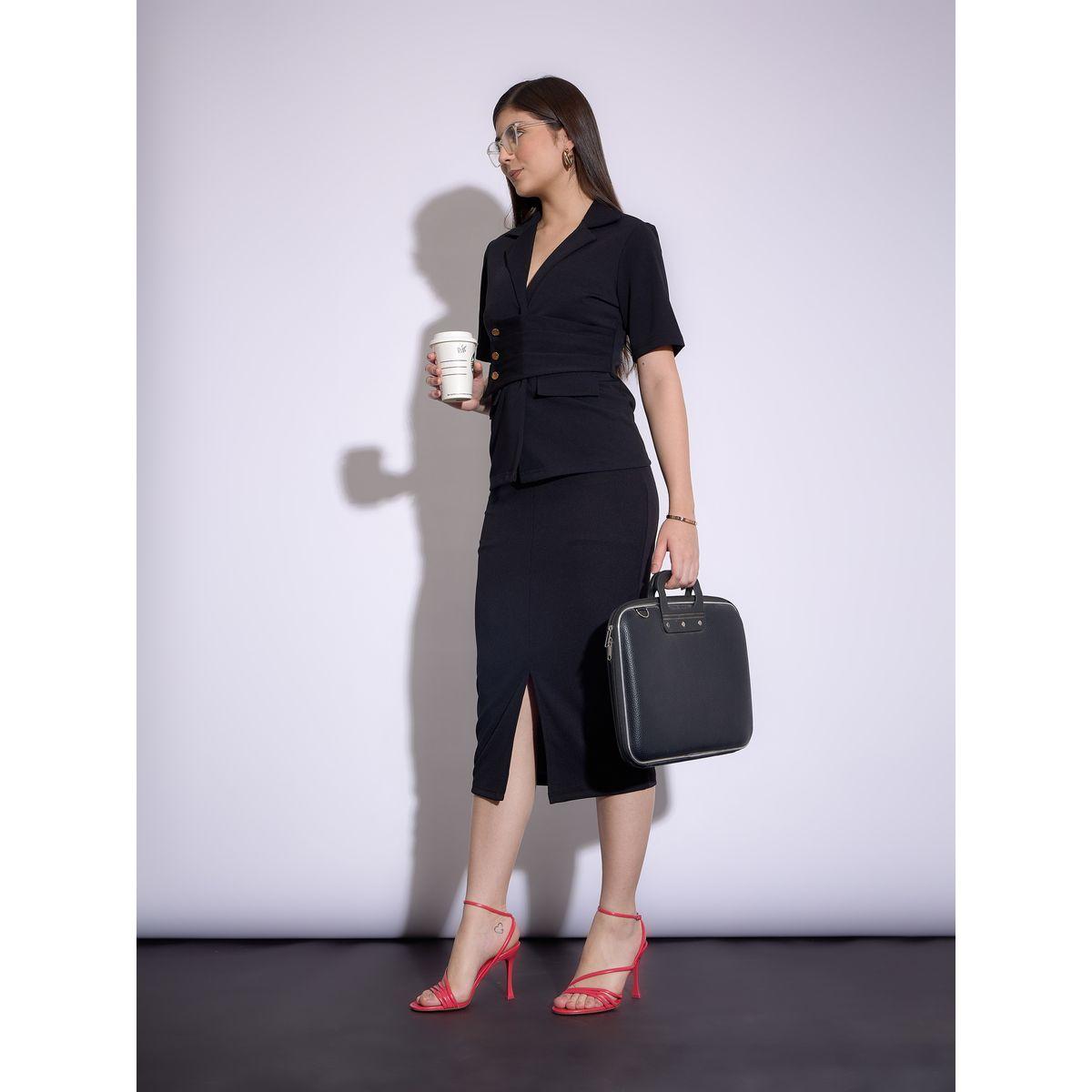 Sassafras X Styli  Front Slit Midi Skirt with Belt Loops-women-clothing-bottoms-skirts-image-2