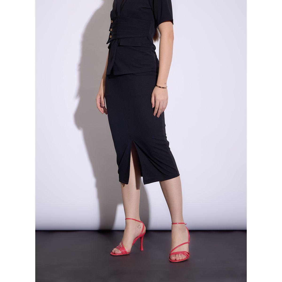 تنورة ميدي بشق امامي مع فتحات حزام ساسافراس × ستايلي-women-clothing-bottoms-skirts-image-3