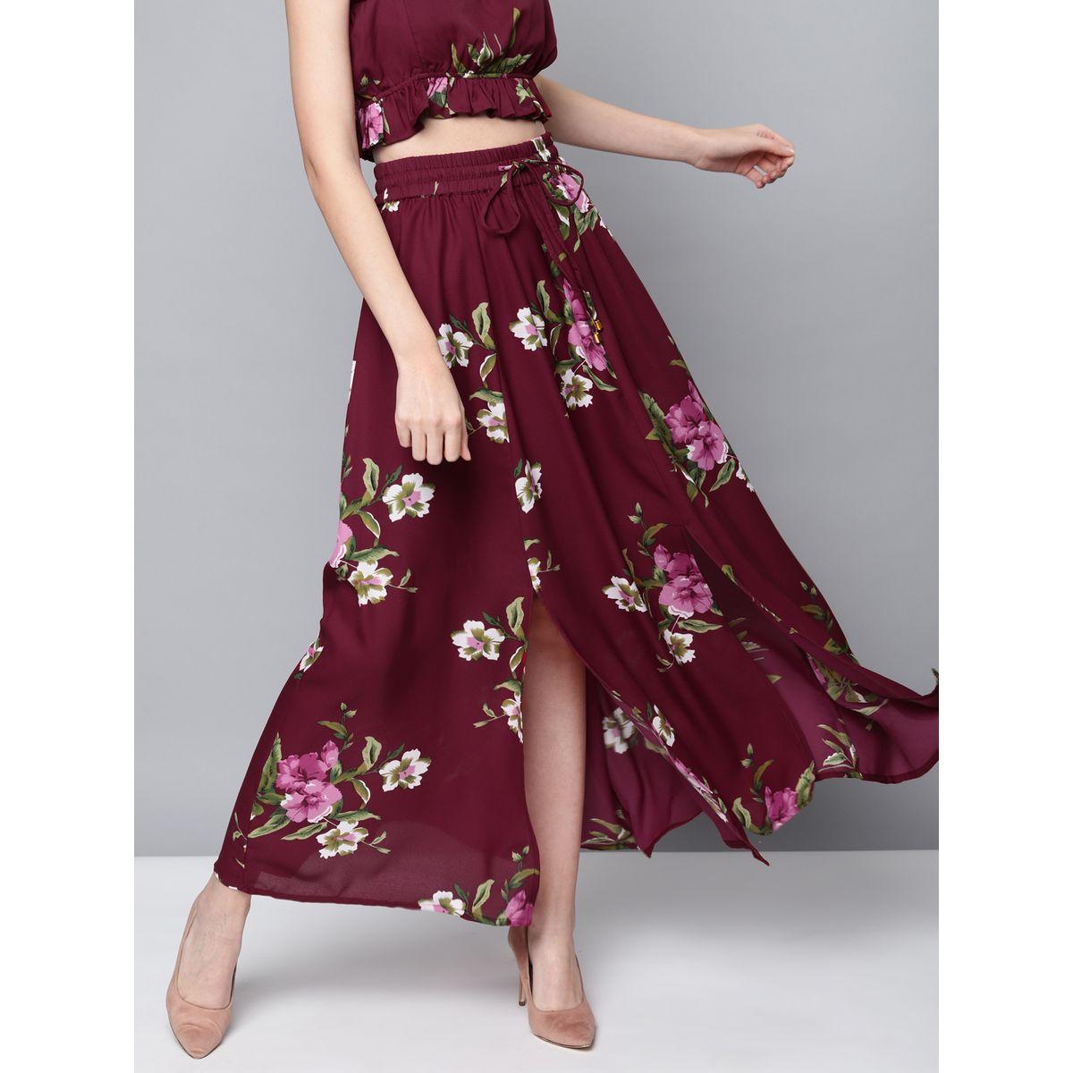 تنورة طويلة مطبعة بزهور مع شق امامي ساسافراس × ستايلي-women-clothing-bottoms-skirts-image-1