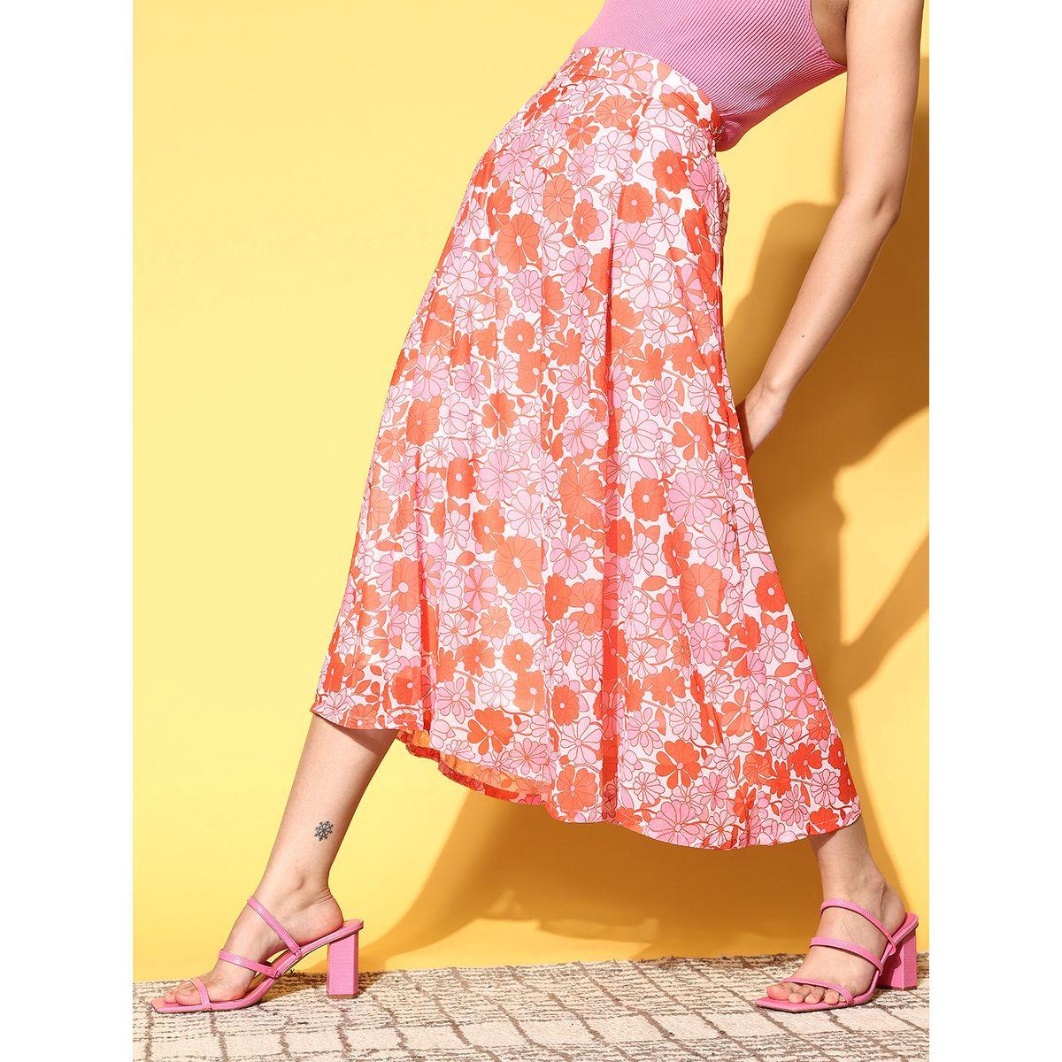 تنورة ميدي بحافة واسعة وطبعة زهور ساسافراس × ستايلي-women-clothing-bottoms-skirts-image-2