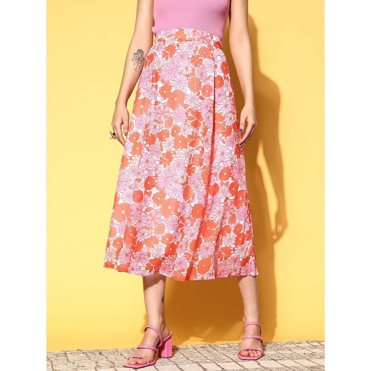 تنورة ميدي بحافة واسعة وطبعة زهور ساسافراس × ستايلي-women-clothing-bottoms-skirts-image-4