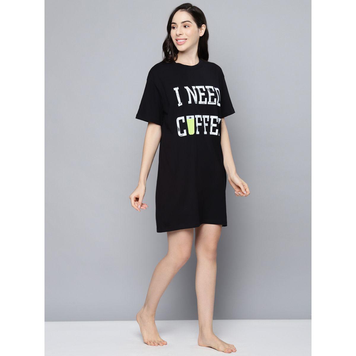 قميص نوم مطبع بكتابة مع اكمام قصيرة ساسافراس × ستايلي-women-clothing-nightwear-nighties-image-4