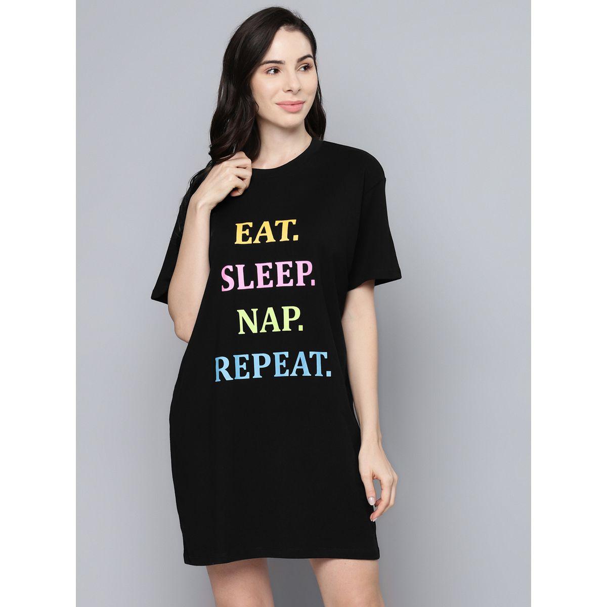 قميص نوم مطبع بكتابة مع اكمام قصيرة ساسافراس × ستايلي-women-clothing-nightwear-nighties-image-1