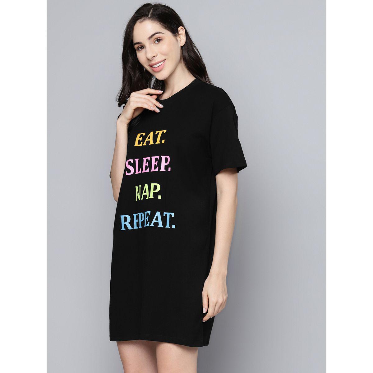 Sassafras X Styli  Eat Sleep Nap Repeat Slogan Print Sleep T-Shirt Dress-women-clothing-nightwear-nighties-image-2