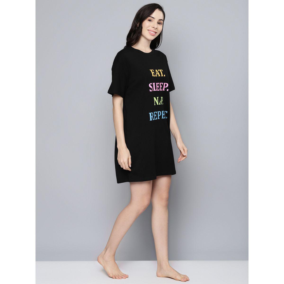 Sassafras X Styli  Eat Sleep Nap Repeat Slogan Print Sleep T-Shirt Dress-women-clothing-nightwear-nighties-image-4
