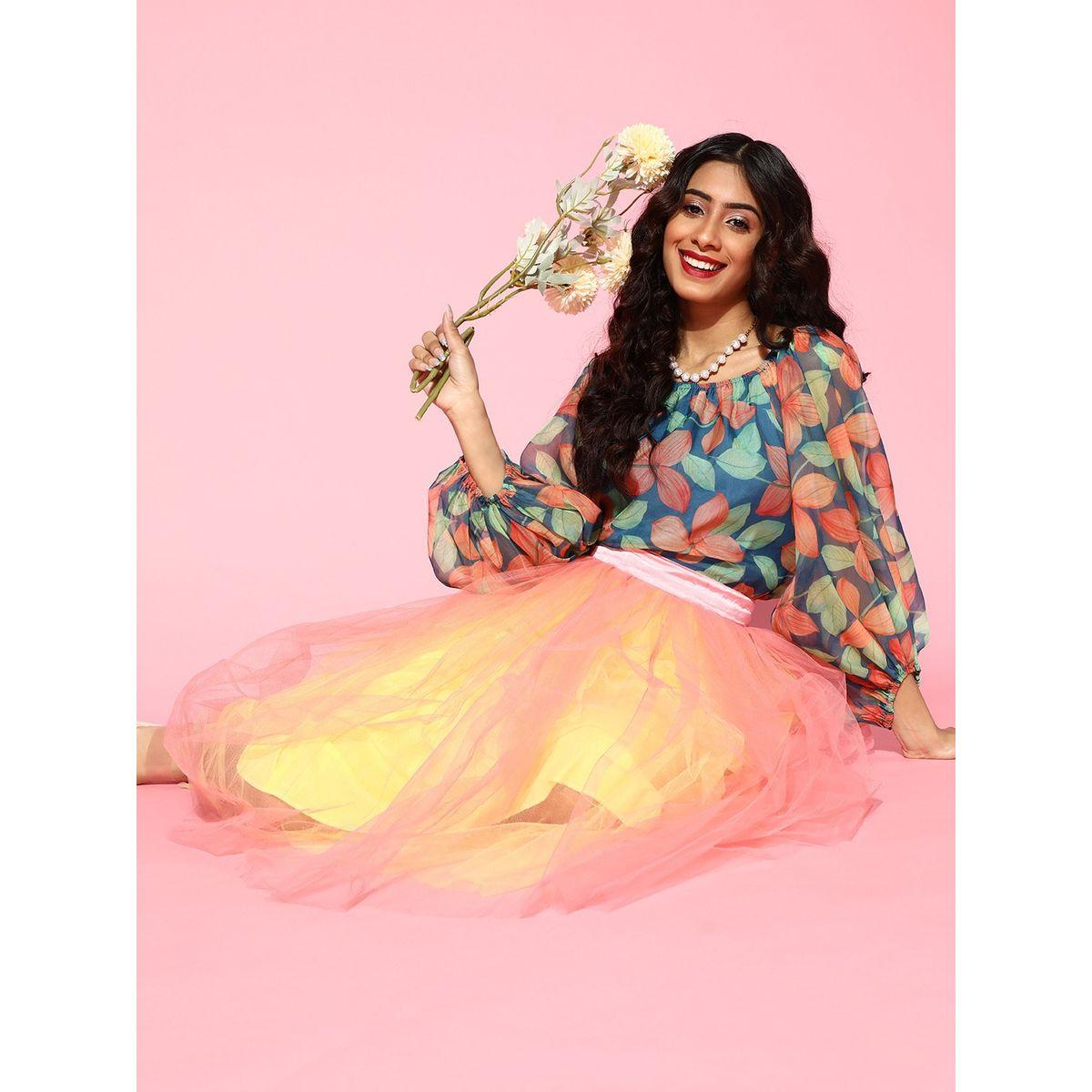 Sassafras X Styli  Organza Floral Print Balloon Sleeves Top-women-clothing-shirtsandblouses-blouses-image-3