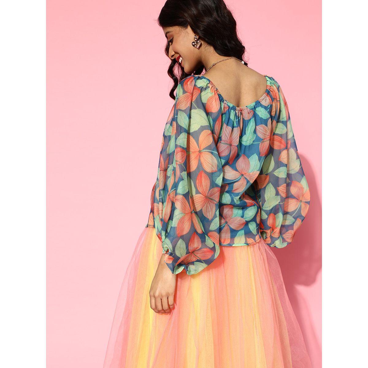 Sassafras X Styli  Organza Floral Print Balloon Sleeves Top-women-clothing-shirtsandblouses-blouses-image-4