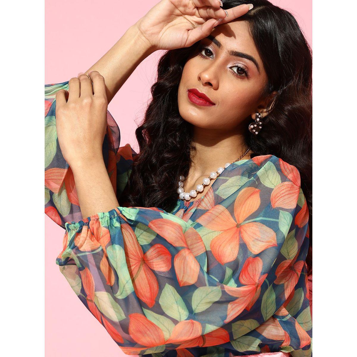 Sassafras X Styli  Organza Floral Print Balloon Sleeves Top-women-clothing-shirtsandblouses-blouses-image-5