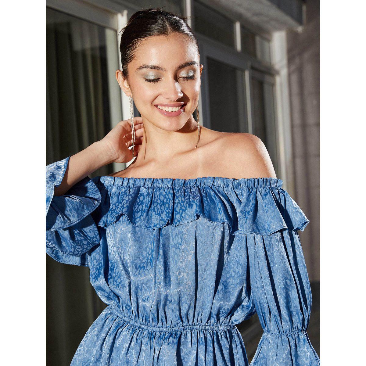 Sassafras X Styli  Jacquard Frill Detail Off Shoulder Peplum Top-women-clothing-shirtsandblouses-blouses-image-4