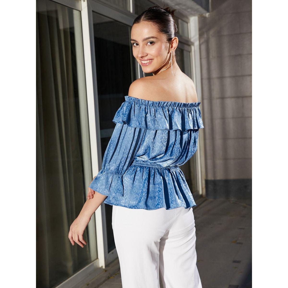 بلوزة بيبلوم باكتاف مكشوفة وتفاصيل جاكار ساسافراس × ستايلي-women-clothing-shirtsandblouses-blouses-image-5