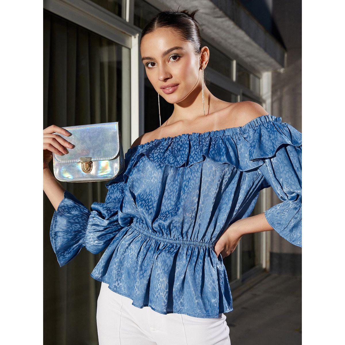 بلوزة بيبلوم باكتاف مكشوفة وتفاصيل جاكار ساسافراس × ستايلي-women-clothing-shirtsandblouses-blouses-image-6