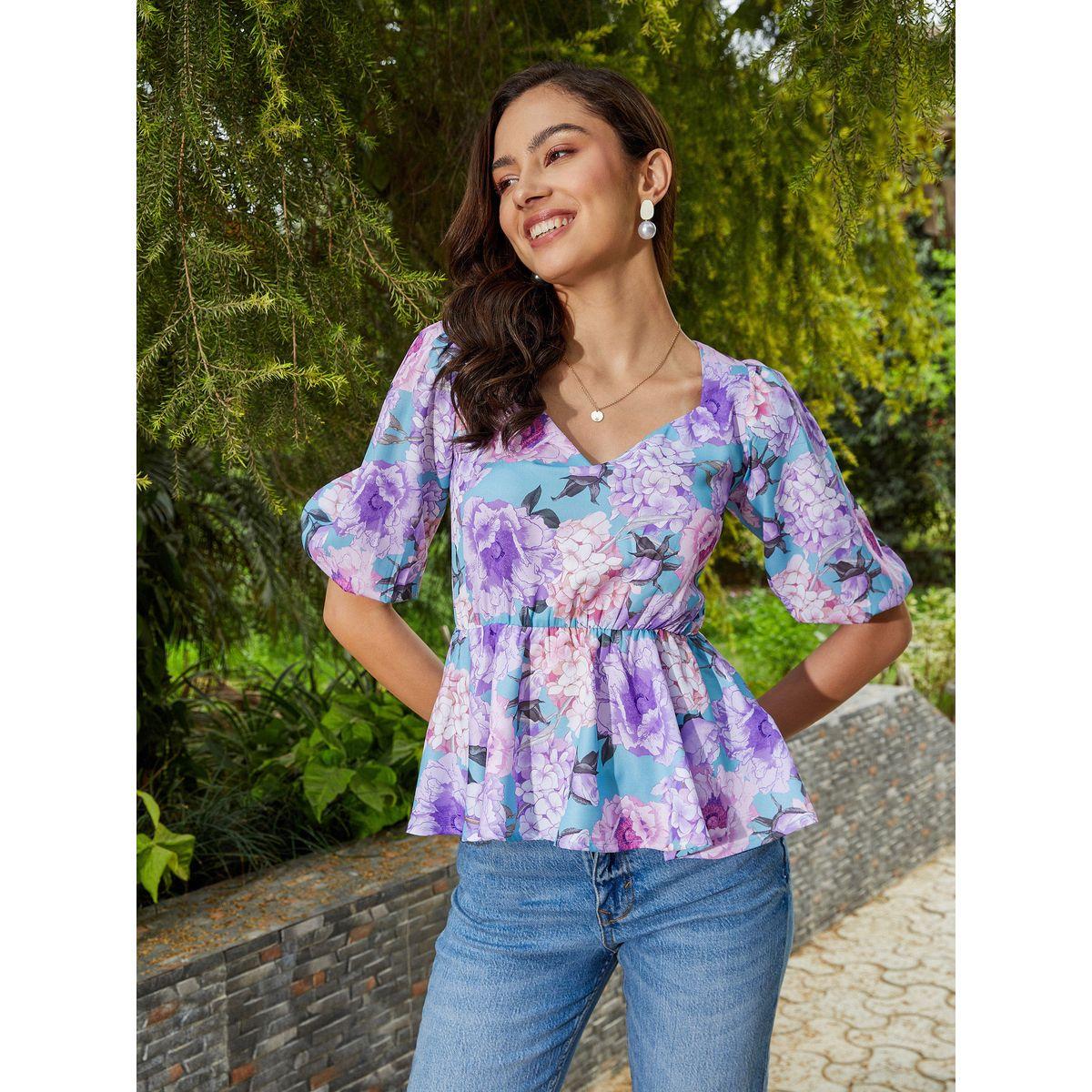 Sassafras X Styli  Floral Print Back Criss Cross Tie Peplum Top-women-clothing-shirtsandblouses-blouses-image-1