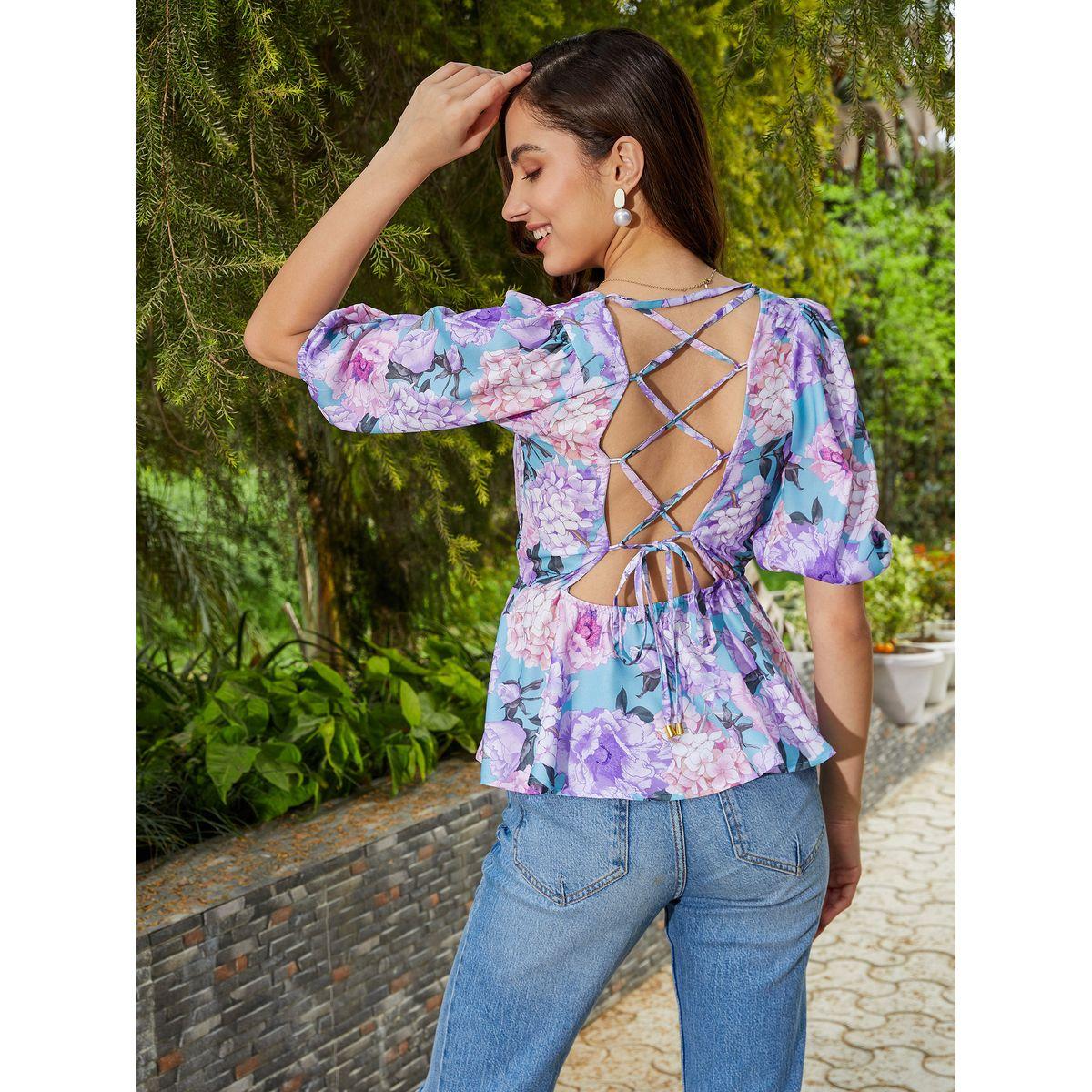 Sassafras X Styli  Floral Print Back Criss Cross Tie Peplum Top-women-clothing-shirtsandblouses-blouses-image-2