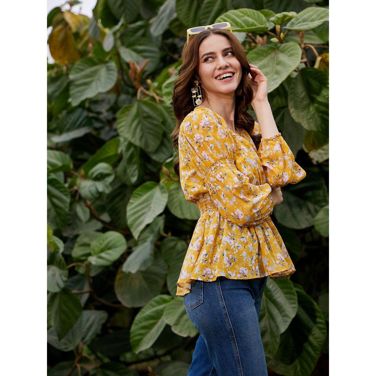 بلوزة بيبلوم مطبعة بطبعة زهور ساسافراس × ستايلي-women-clothing-shirtsandblouses-blouses-image-3