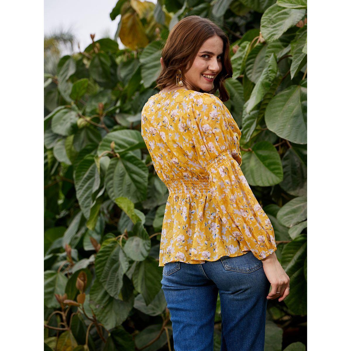 بلوزة بيبلوم مطبعة بطبعة زهور ساسافراس × ستايلي-women-clothing-shirtsandblouses-blouses-image-4
