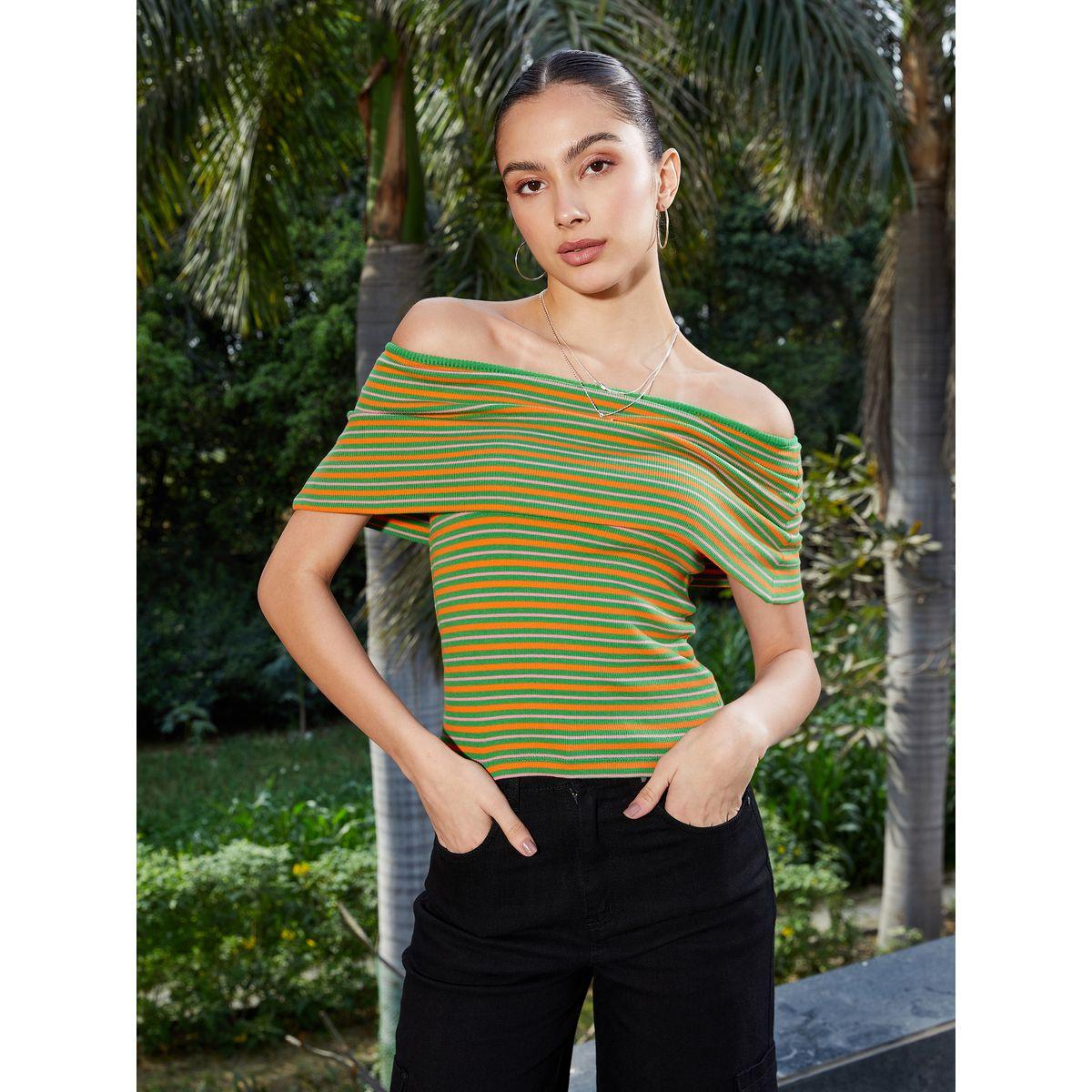 بلوزة بتفاصيل مضلعة واكتاف مكشوفة ساسافراس × ستايلي-women-clothing-shirtsandblouses-blouses-image-1