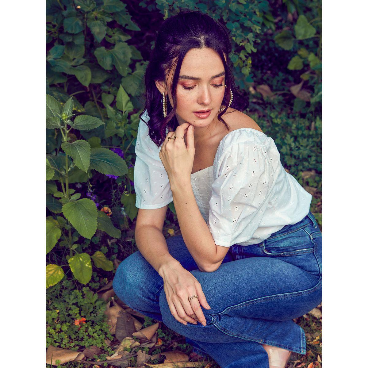 Sassafras X Styli  Schiffli Square Neck Puff Sleeves Top-women-clothing-shirtsandblouses-blouses-image-2