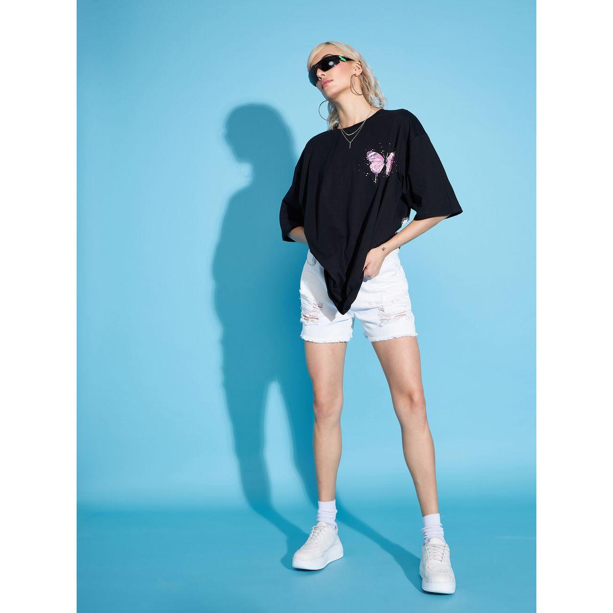 تيشيرت واسع مطبع بزهور مع اكتاف منخفضة ساسافراس × ستايلي-women-clothing-tshirts-image-2