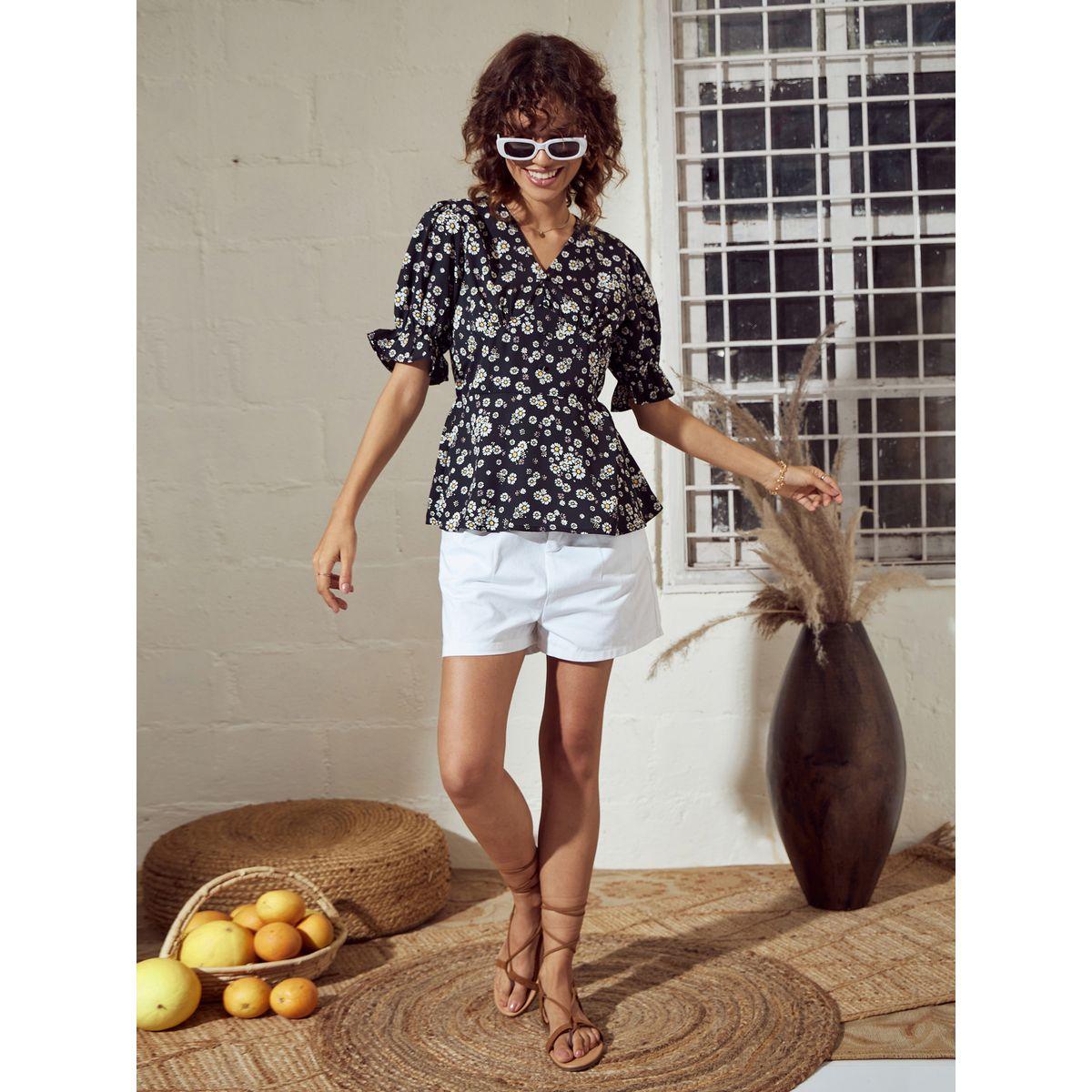 Sassafras X Styli  Floral Print Puff Sleeves Peplum Top-women-clothing-shirtsandblouses-blouses-image-2
