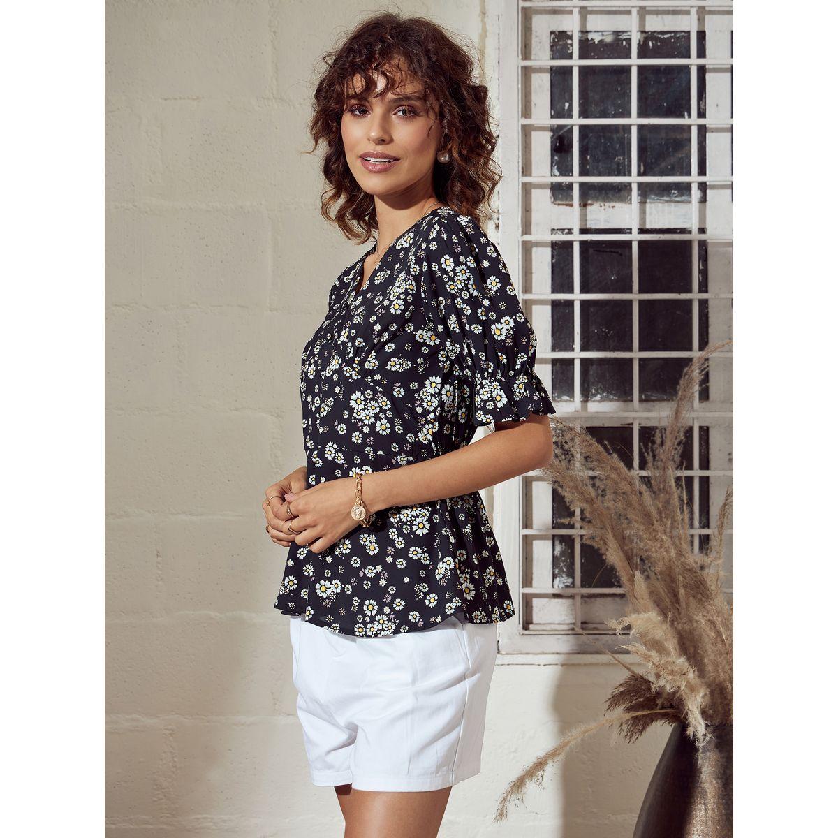 Sassafras X Styli  Floral Print Puff Sleeves Peplum Top-women-clothing-shirtsandblouses-blouses-image-3