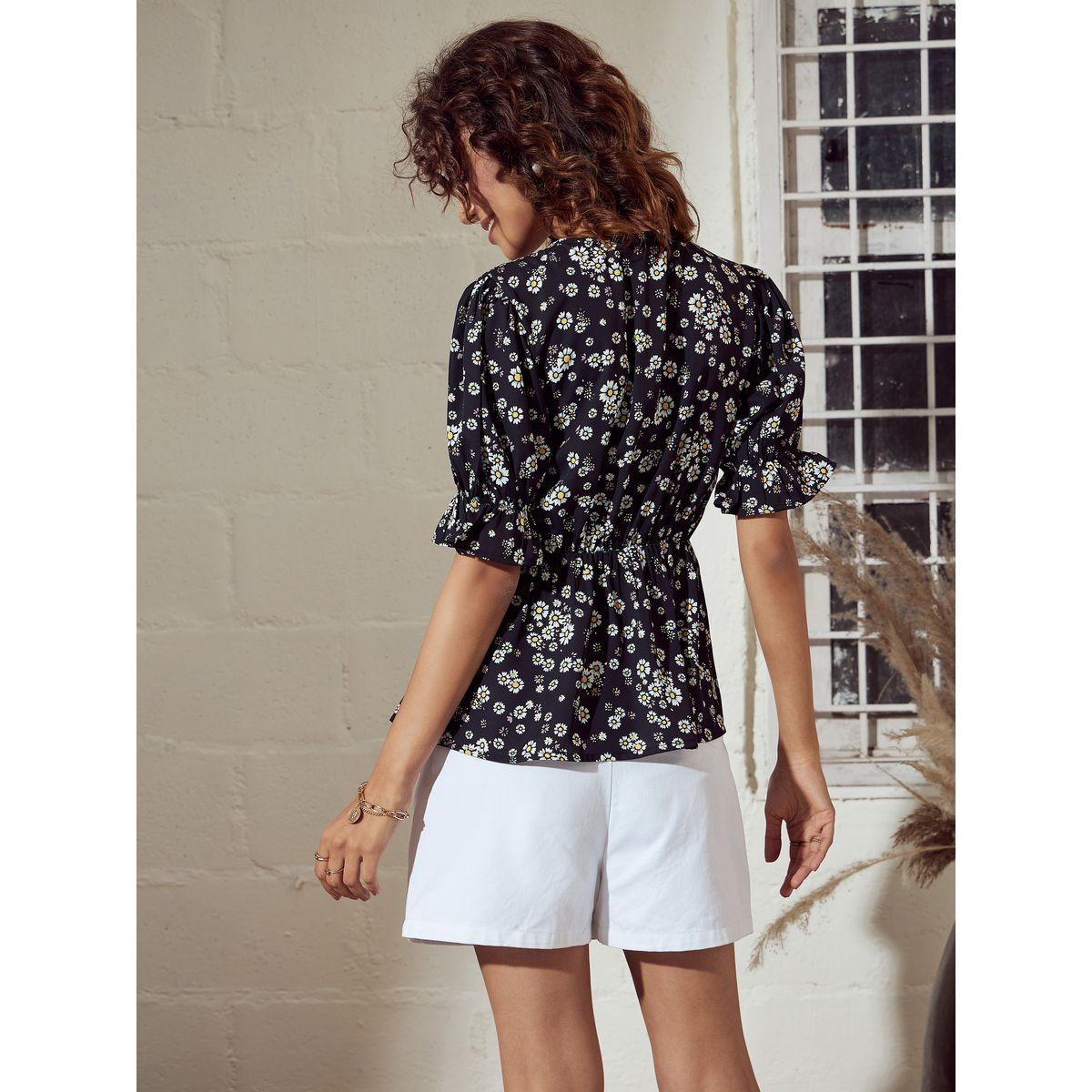 Sassafras X Styli  Floral Print Puff Sleeves Peplum Top-women-clothing-shirtsandblouses-blouses-image-5