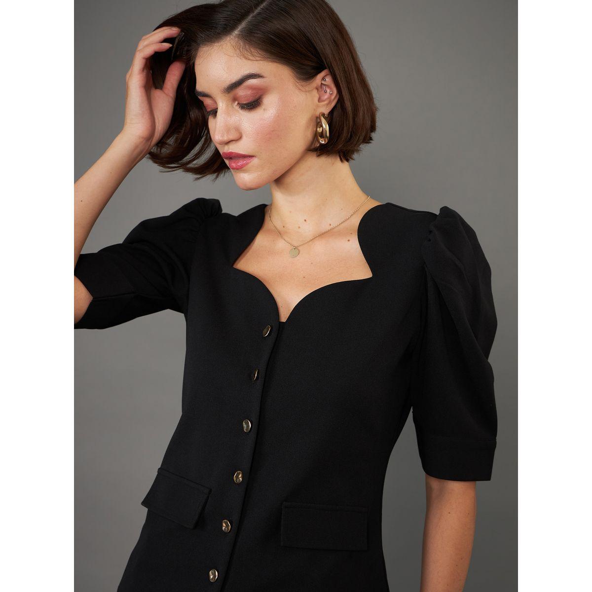 بلوزة سادة بياقة شكل قلب واكمام منفوخة ساسافراس × ستايلي-women-clothing-shirtsandblouses-blouses-image-4