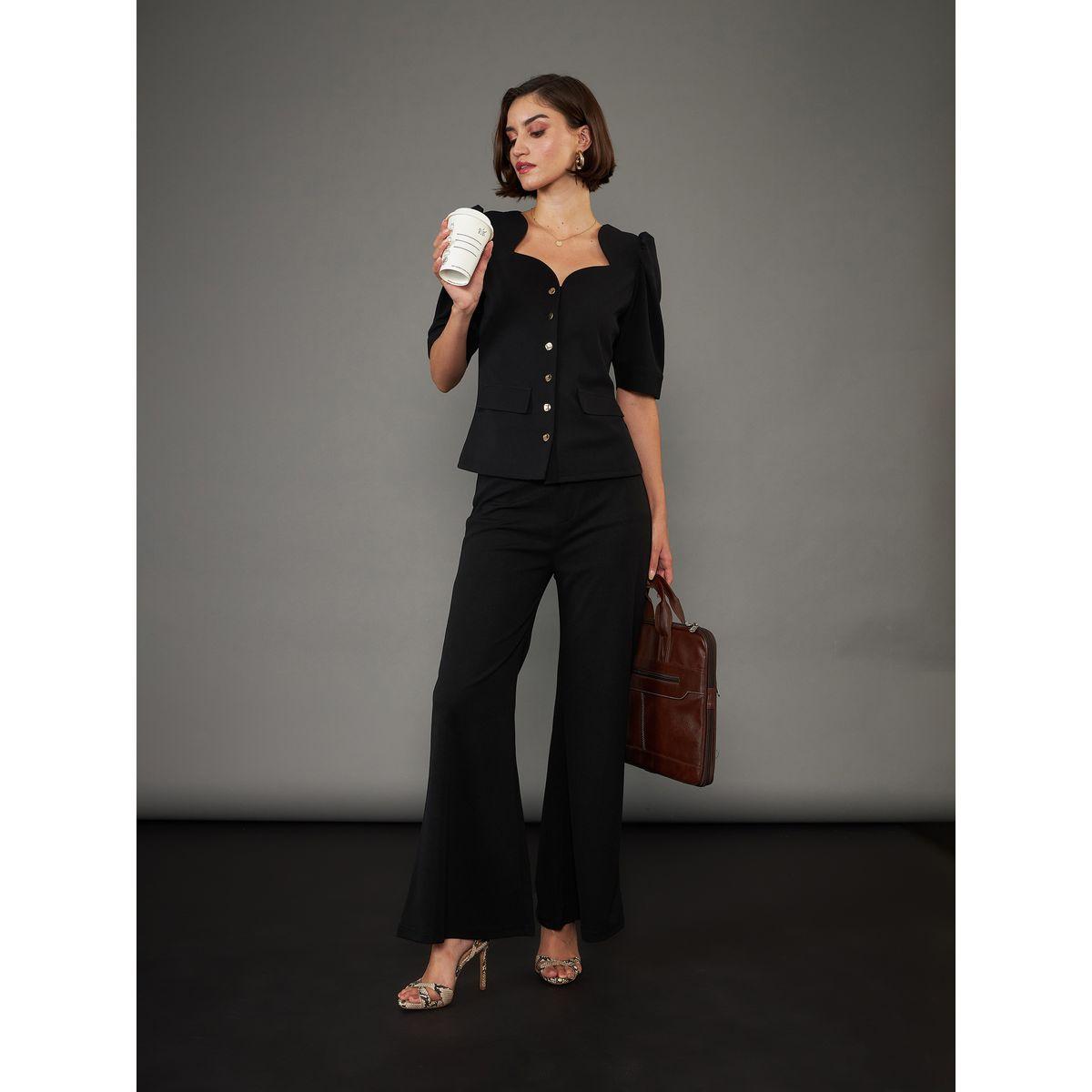 بلوزة سادة بياقة شكل قلب واكمام منفوخة ساسافراس × ستايلي-women-clothing-shirtsandblouses-blouses-image-6