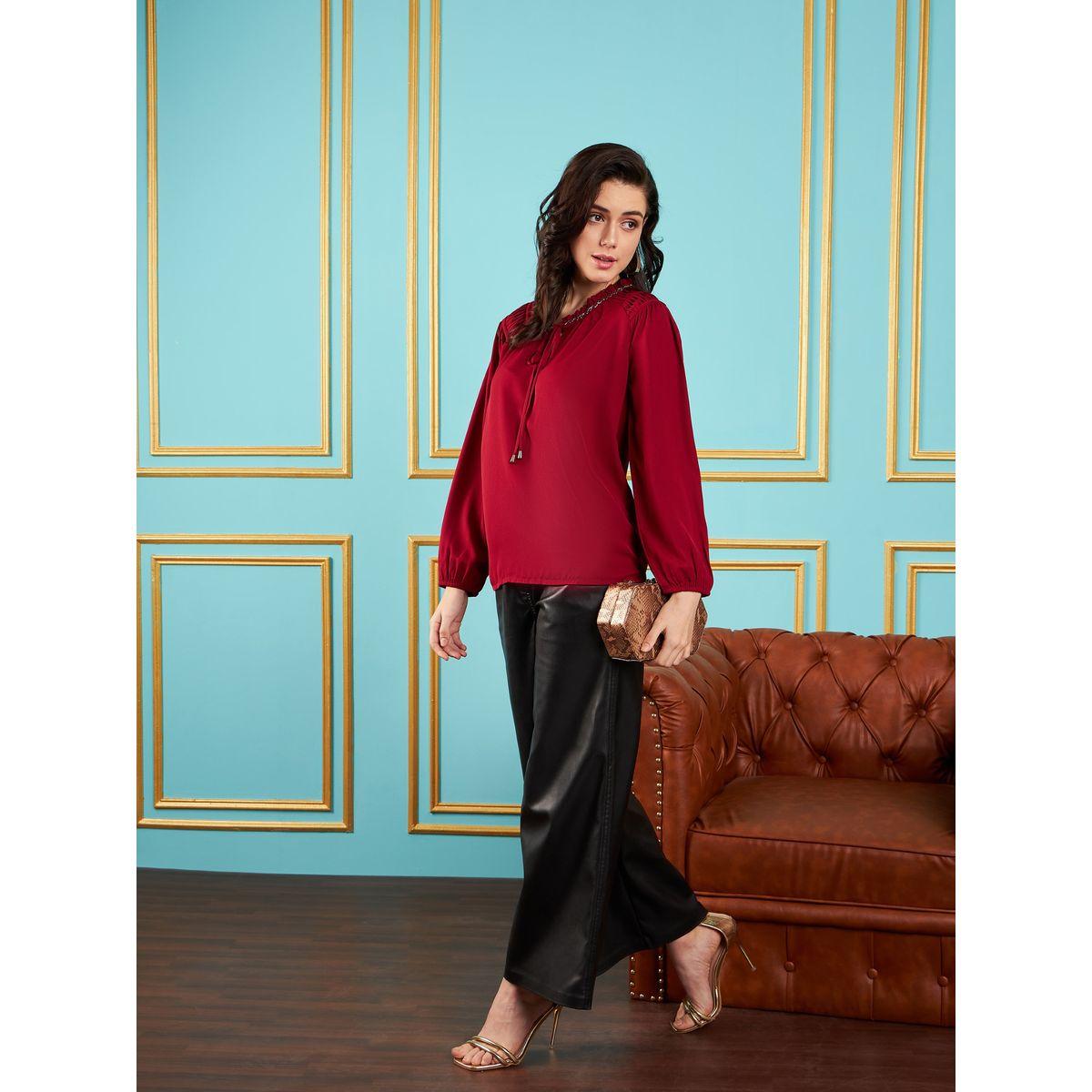 Sassafras X Styli  Embellished Tie Up Neck Top with Puff Sleeves-women-clothing-shirtsandblouses-blouses-image-2