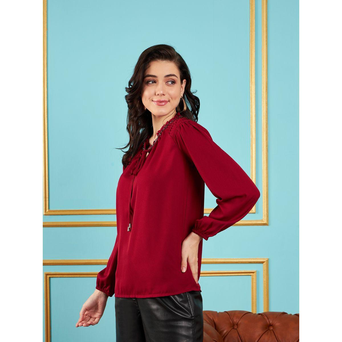 Sassafras X Styli  Embellished Tie Up Neck Top with Puff Sleeves-women-clothing-shirtsandblouses-blouses-image-3