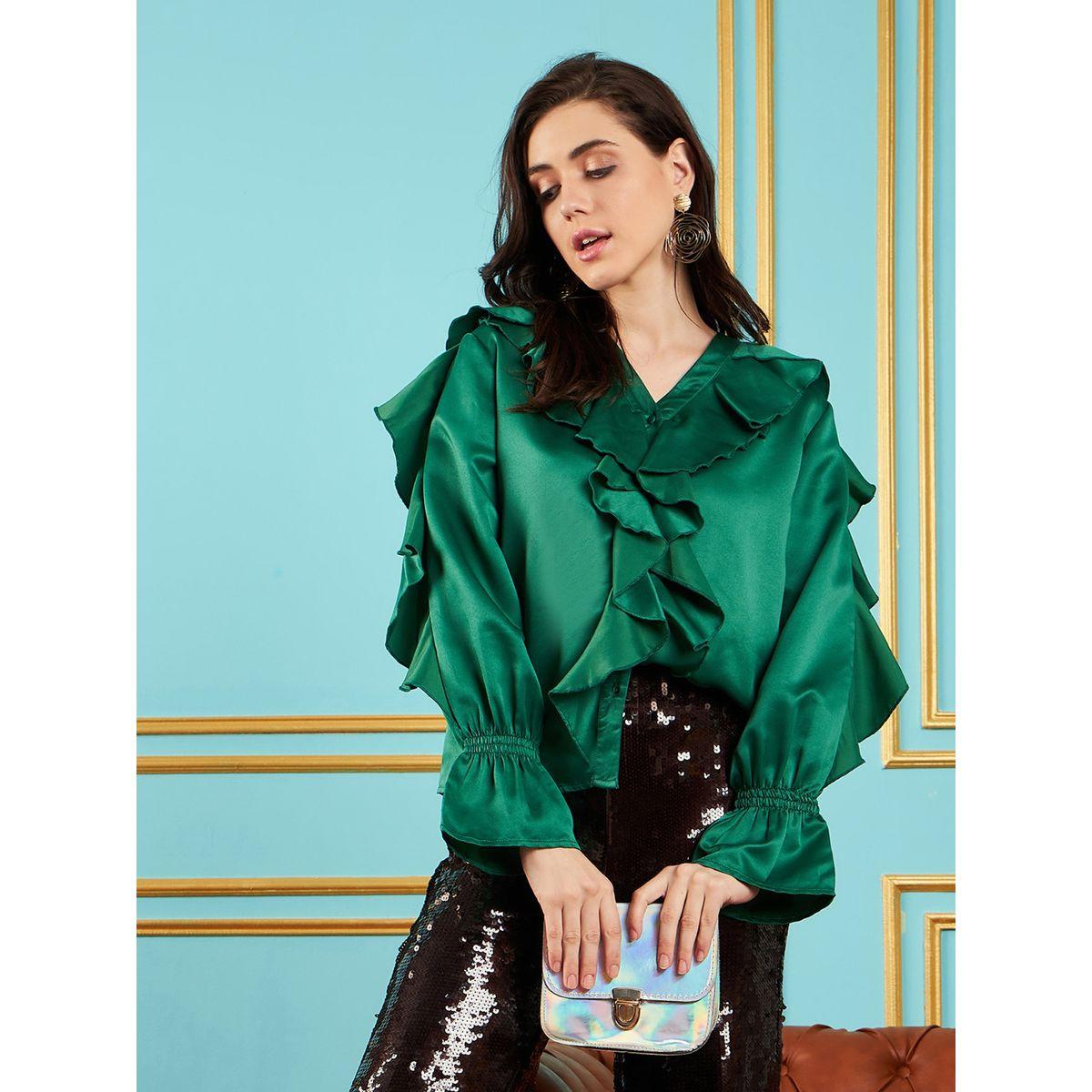 Sassafras X Styli  Frill Detail Satin Top with Long Sleeves-women-clothing-shirtsandblouses-blouses-image-1