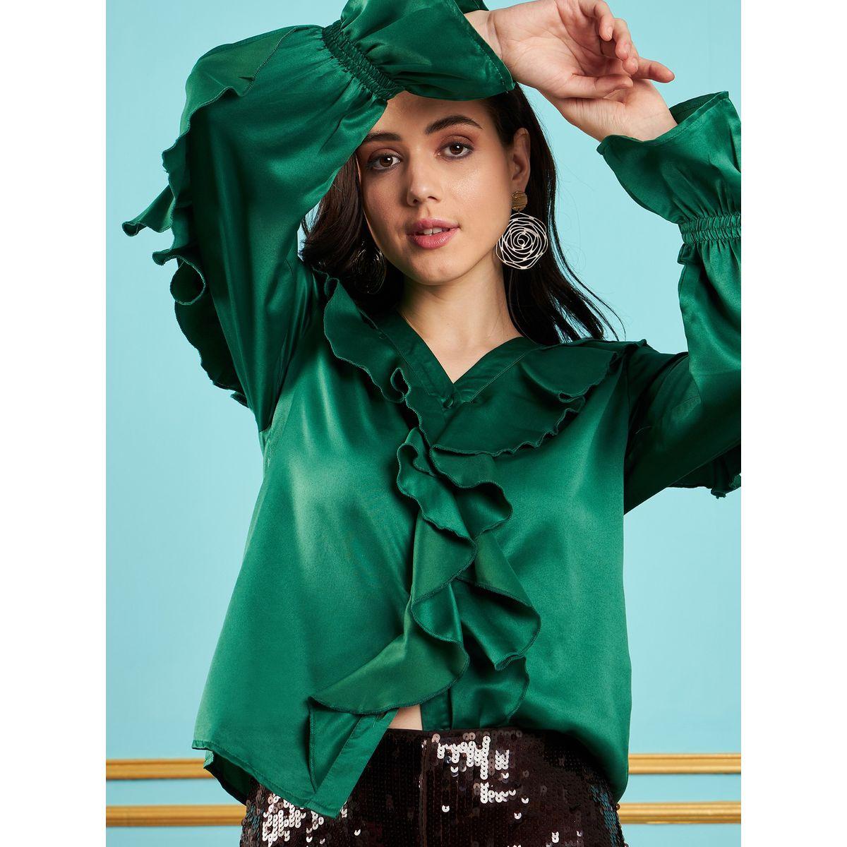 Sassafras X Styli  Frill Detail Satin Top with Long Sleeves-women-clothing-shirtsandblouses-blouses-image-2